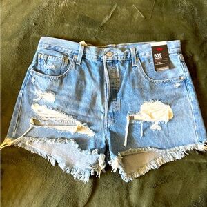 Levi's Button Fly Cotton High-rise Distressed Shorts